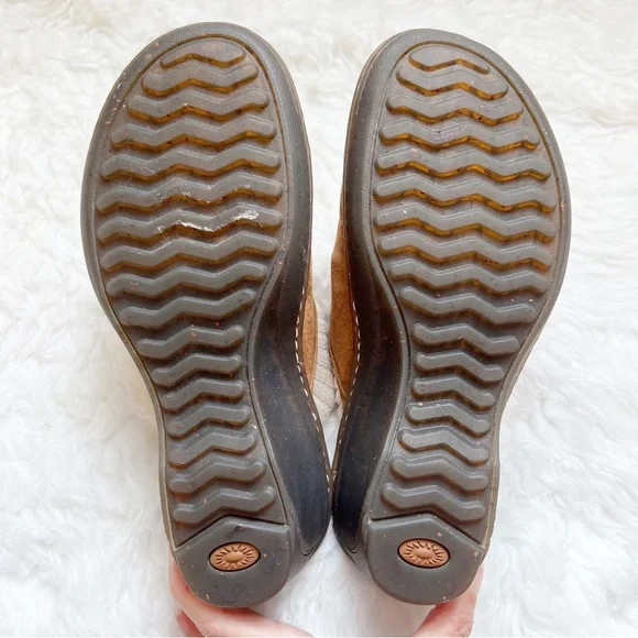 UGG Gael brown suede clog w knit cuff size 7 wedge heel - Picture 6 of 9